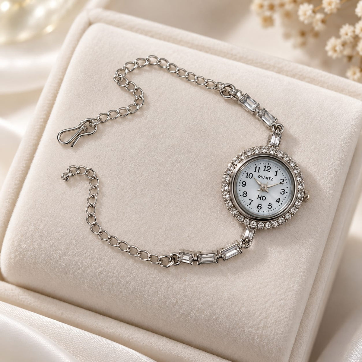 Elegant Silver-Tone Chain Bracelet Watch for Women