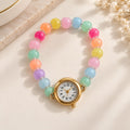 Pastel Rainbow Beaded Bracelet Watch for Women