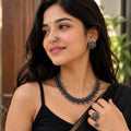 Oxidized Silver Floral Choker Necklace Set with Stud Earrings & Ring – Traditional Indian Jewelry Set