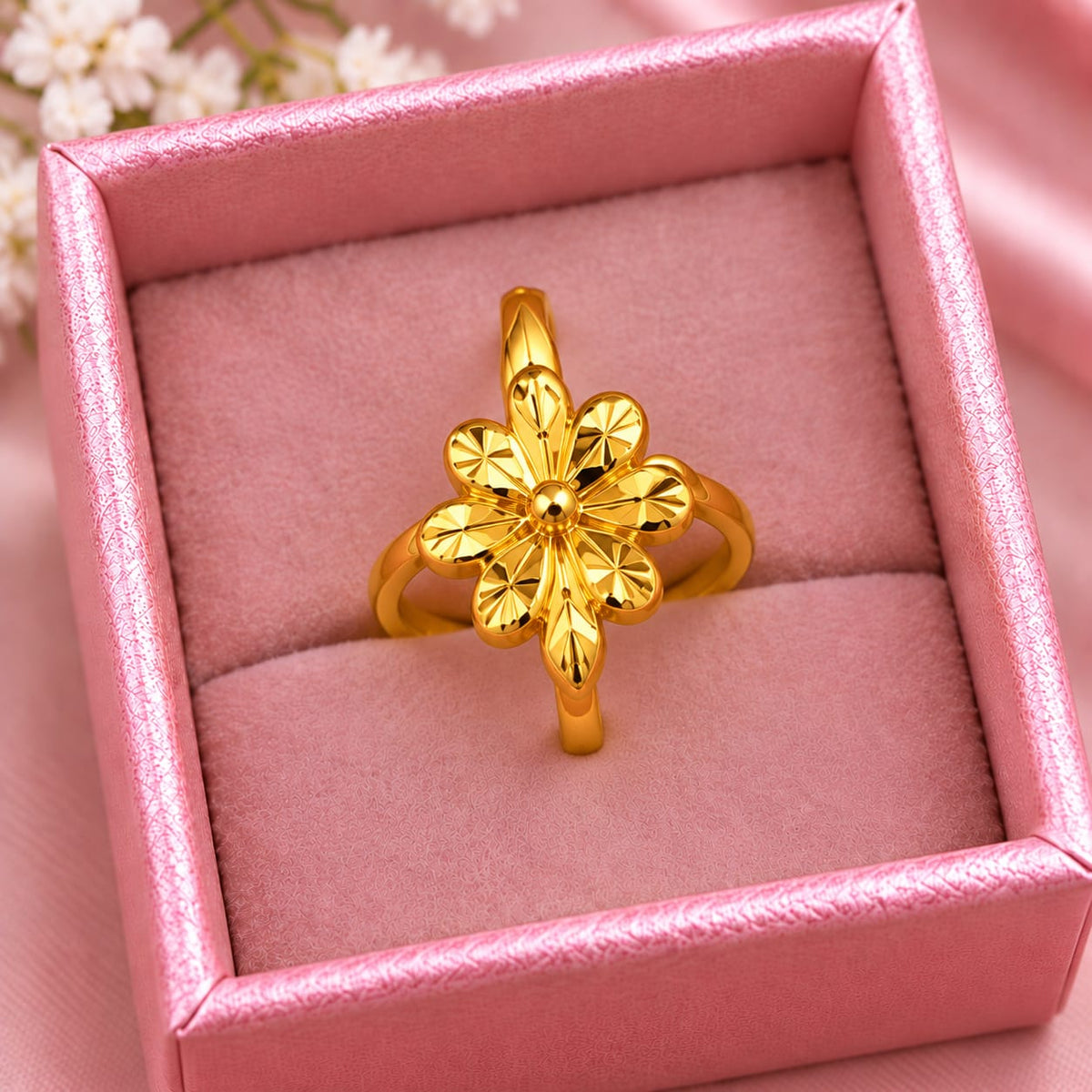 Elegant Golden Floral Ring for Women