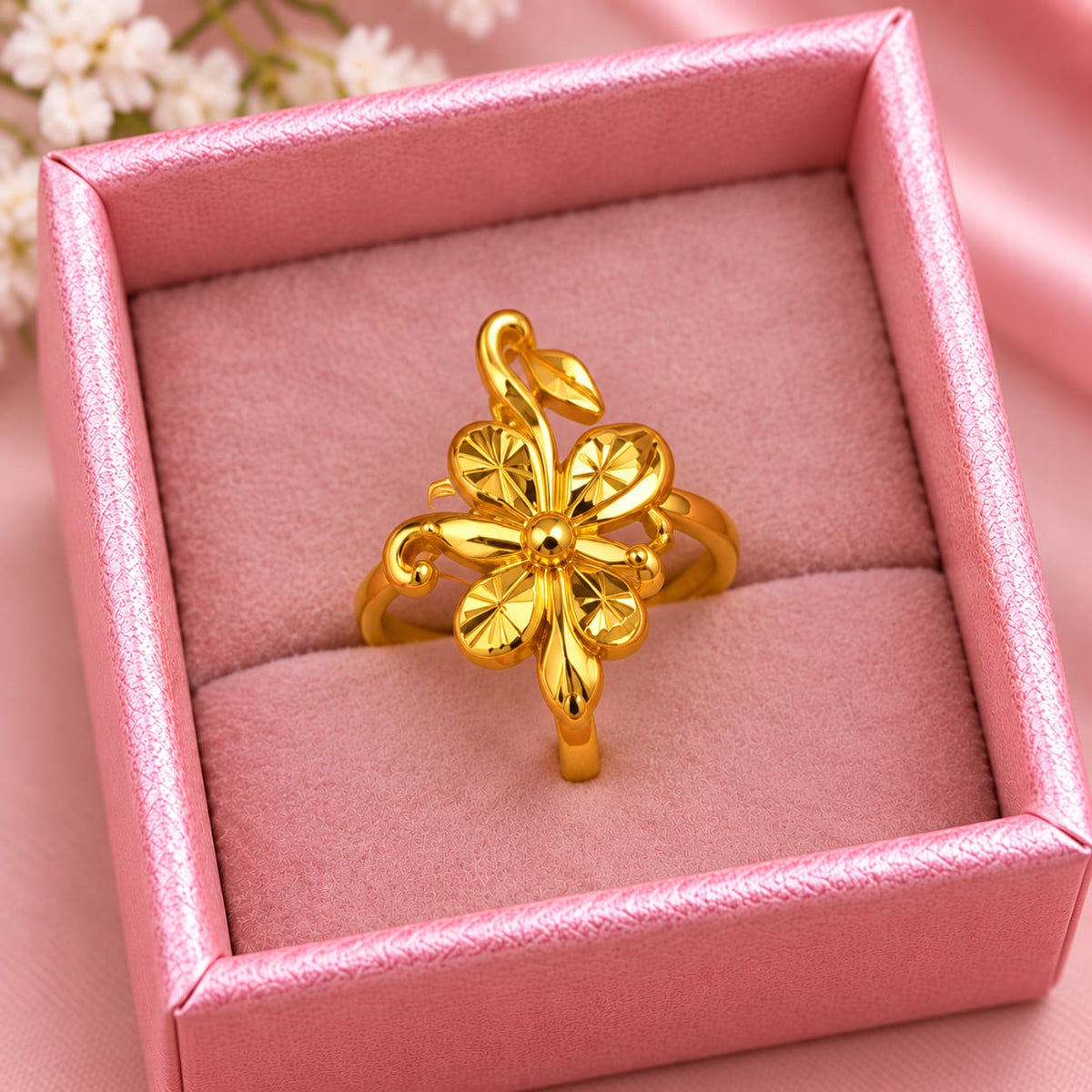 Elegant Golden Floral Ring for Women