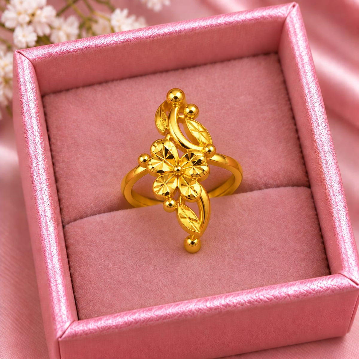 Elegant Golden Floral Ring for Women