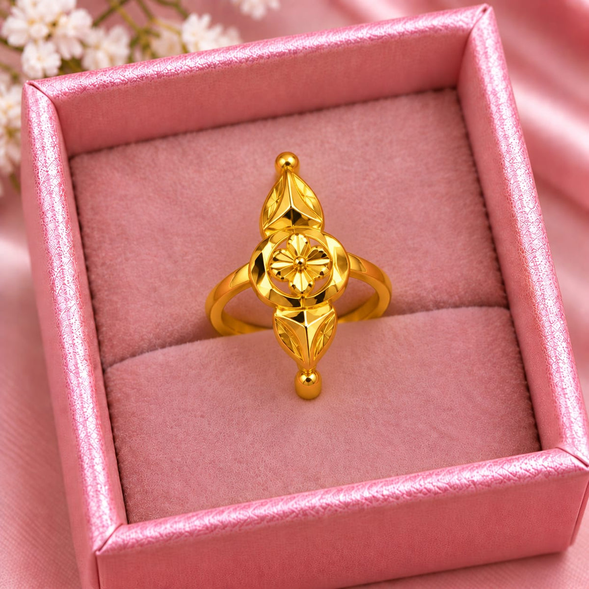 Elegant Golden Floral Ring for Women